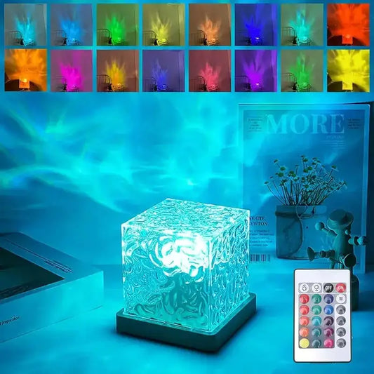 cube acrylique texturé socle bois projecteur LED bleu chambre Do'Dys