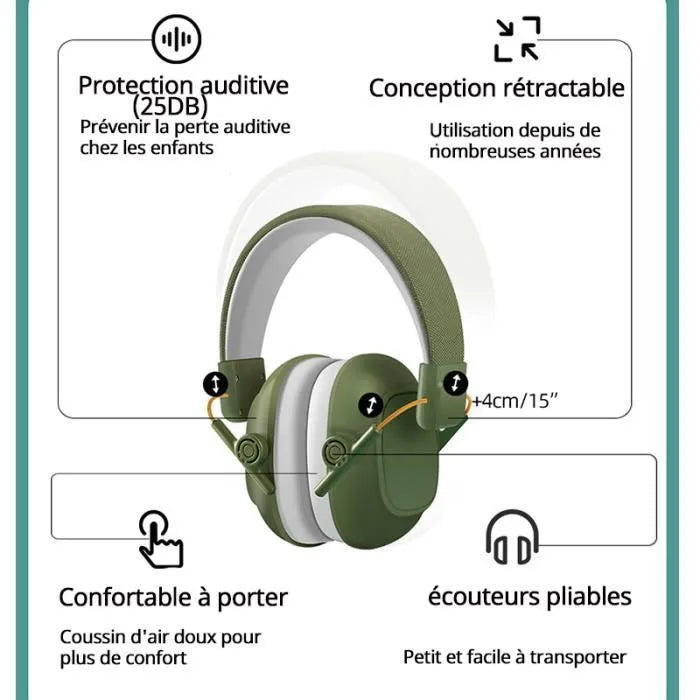 Casque anti-bruit coloré enfant — Bleu rose kaki jaune menthe