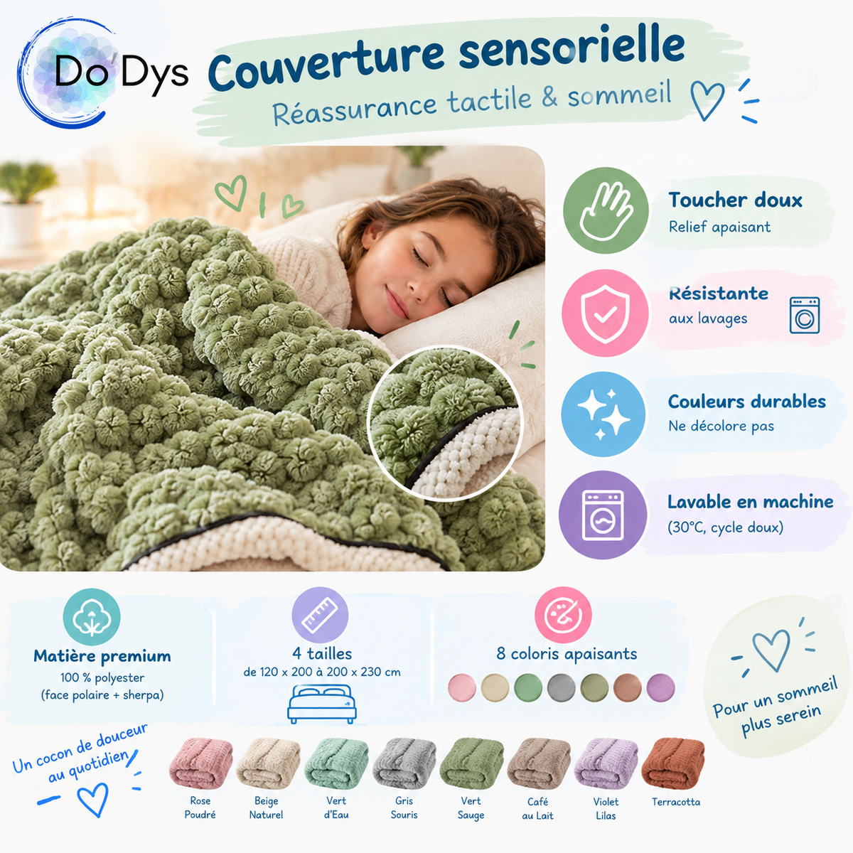 Couverture sensorielle à relief : réassurance tactile & sommeil
