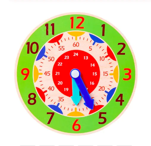 Horloge murale en bois clair pour apprentissage