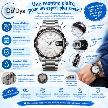 Montre ado DYS TDAH 12h 24h bracelet acier style sport