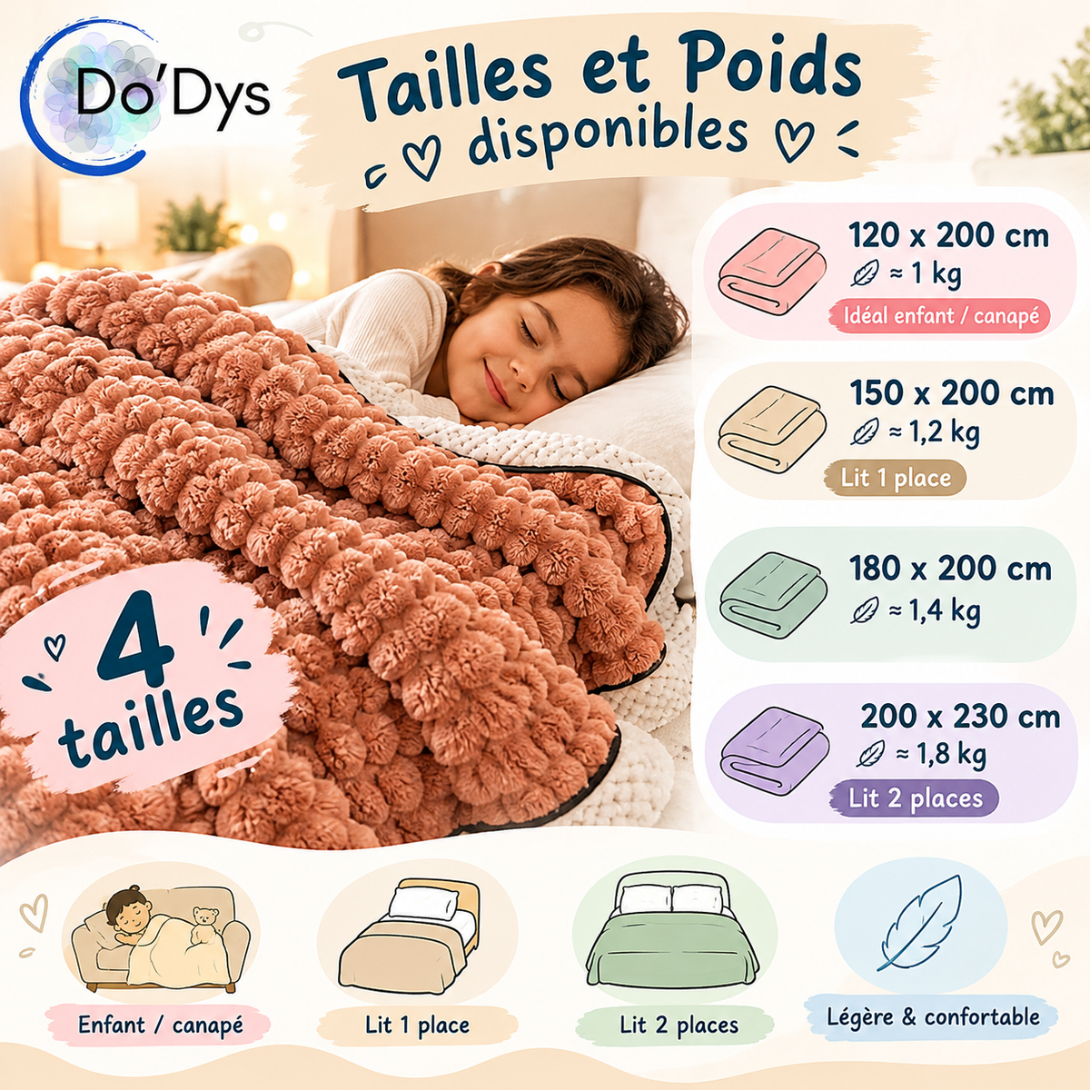 Couverture sensorielle à relief : réassurance tactile & sommeil