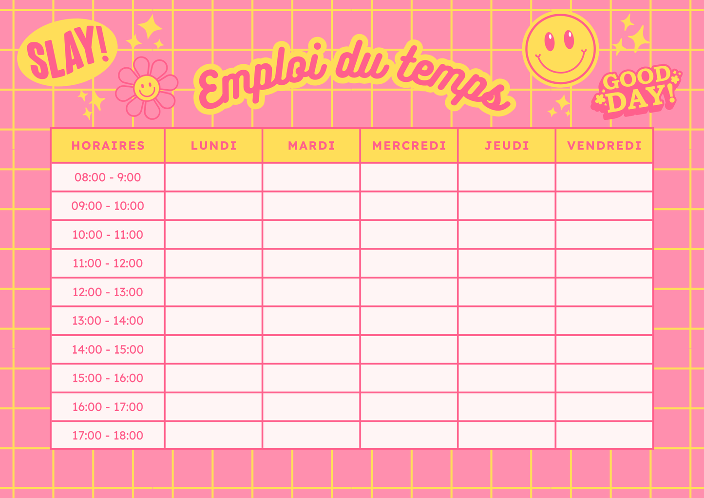 Emploi du temps visuel pour préparer le cartable