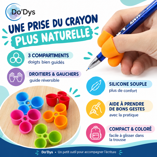 orthophoniste ou un ergothérapeute : ce guide doigt est utilisé par de nombreux professionnels comme support de rééducation de la prise de crayon.
