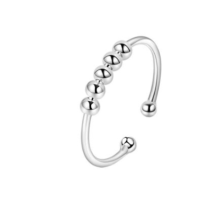 bague sensorielle rotative perles argent sterling S925 fidget discret