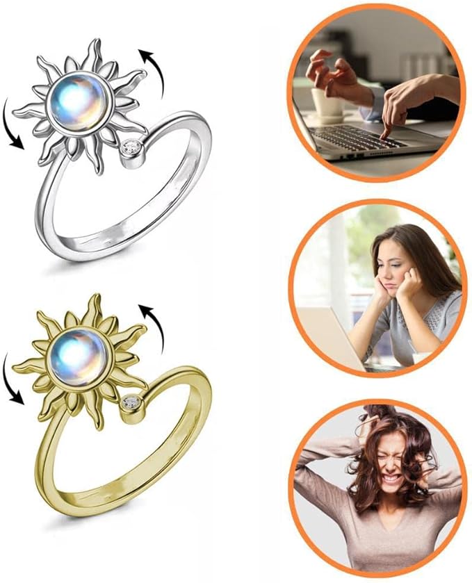 bague fidget soleil ajustable anneau ouvert argenté Do'Dys
