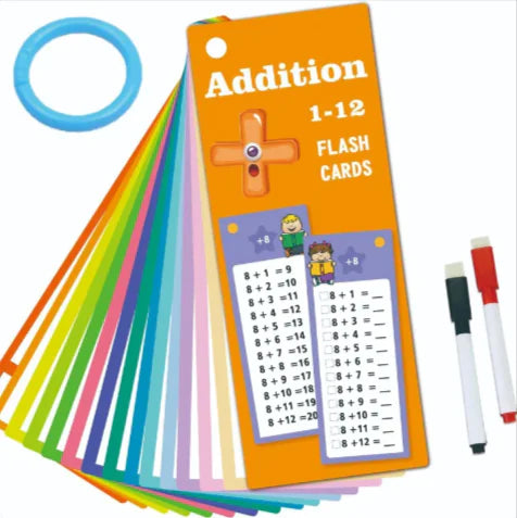 set flash cards addition 1-12 orange éventail 15 cartes feutres effaçables Do'Dys