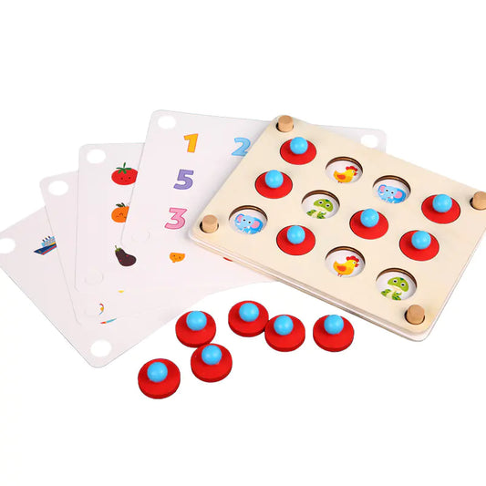 memory bois plateau 16,5cm pions bicolores rouge bleu 10 fiches DYS Do'Dys