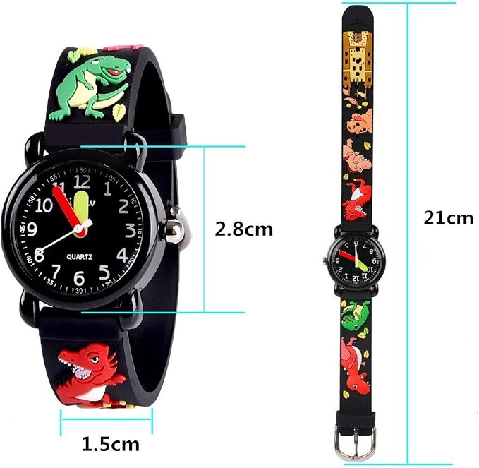 apprendre lire heure enfant montre double cadran dinosaure caoutchouc