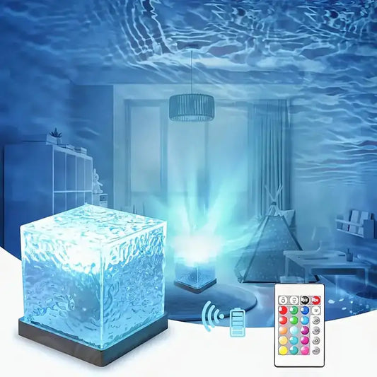lampe projecteur ondes eau cube cristal acrylique 12cm bois Do'Dys