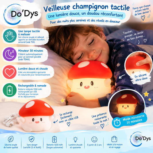 doudou lumineux champignon silicone malaxer serrer enfant TSA nuit Do'Dys